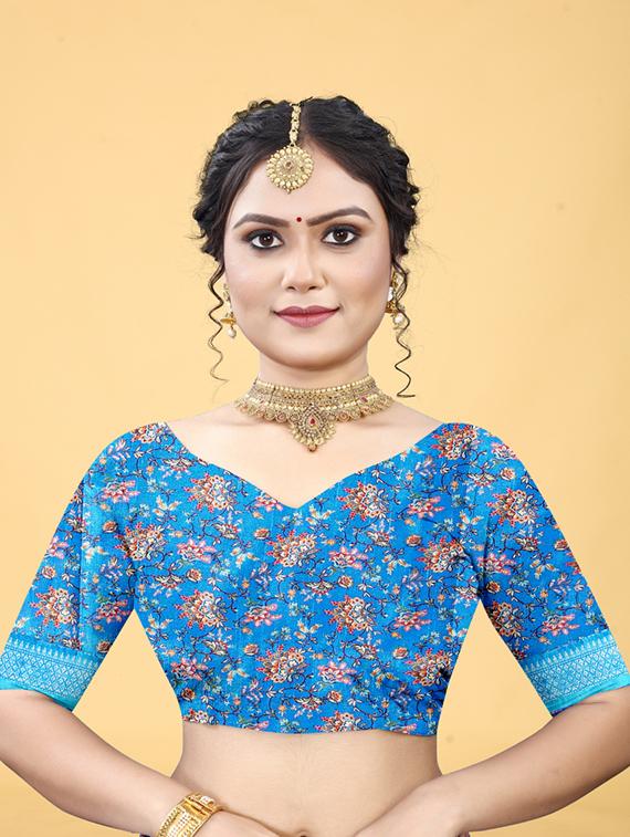 women floral printed bordered saree with blouse - 20983067 - Standard Image - 3