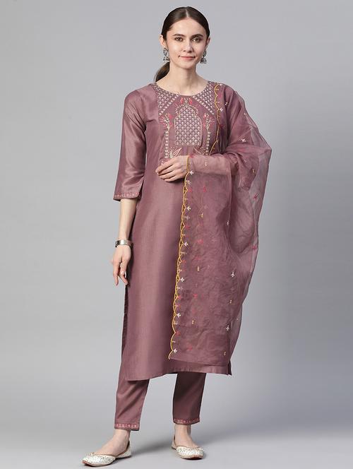 women round neck kurta pant set with dupatta - 20983148 - Standard Image - 0