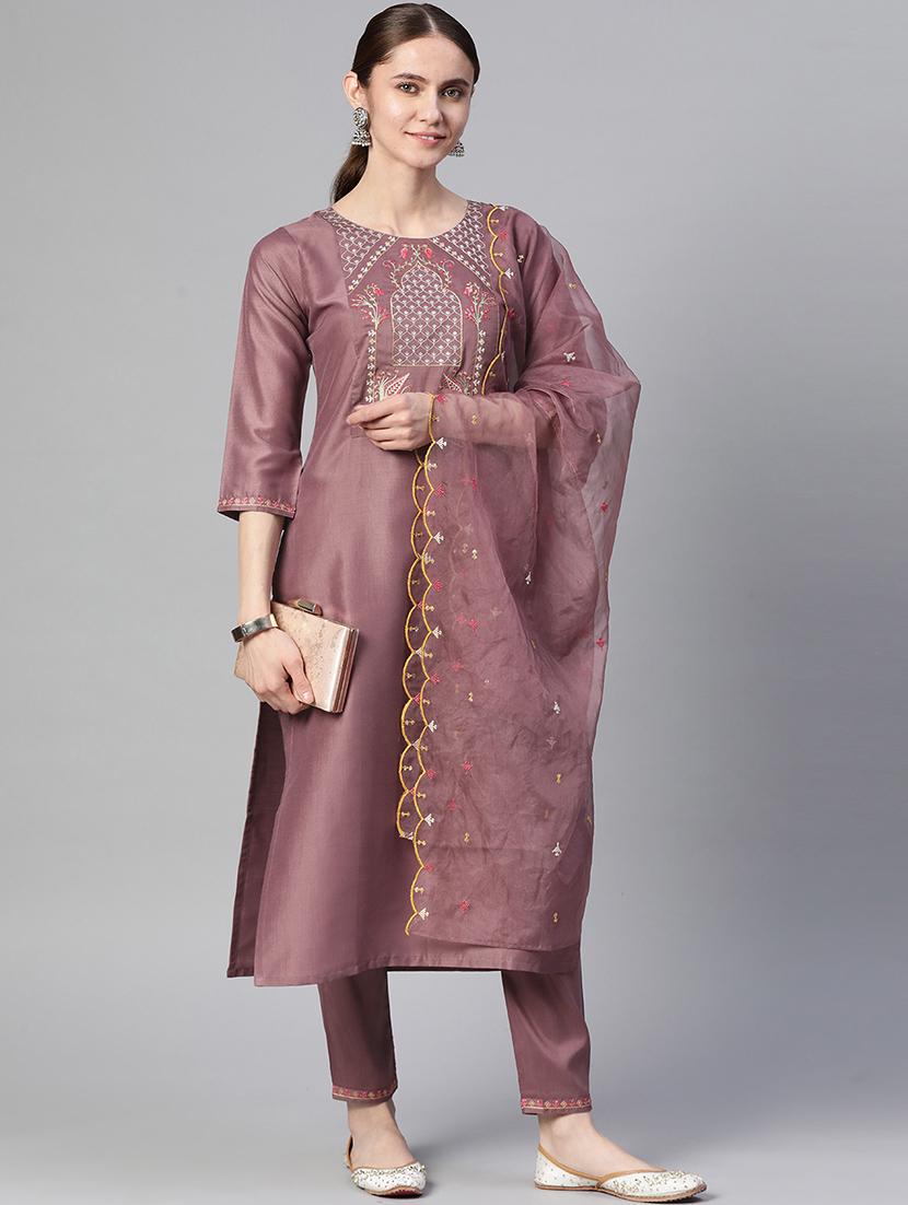 women round neck kurta pant set with dupatta - 20983148 - Standard Image - 3