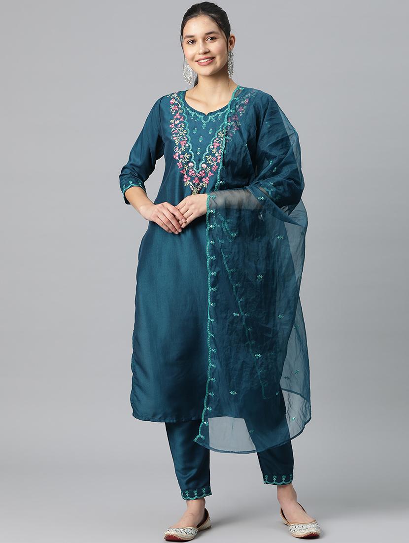 women notch neck kurta pant set with dupatta - 20983155 - Standard Image - 3