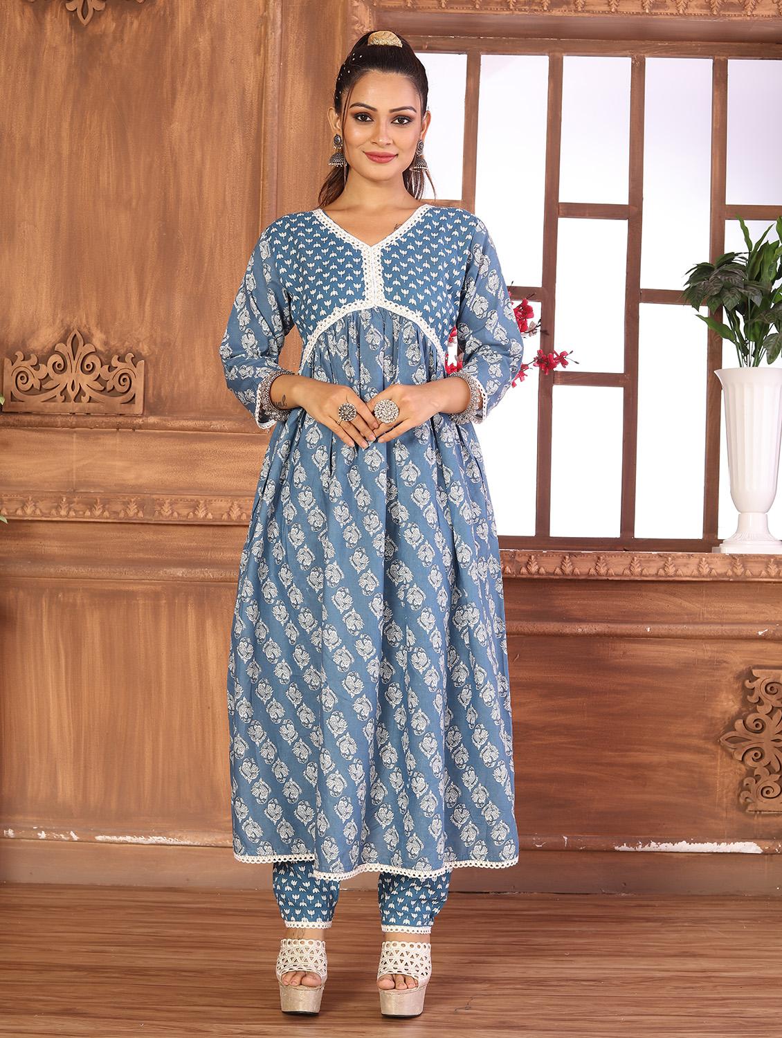 blue cotton kurta pant set - 20983194 - Zoom Image - 0