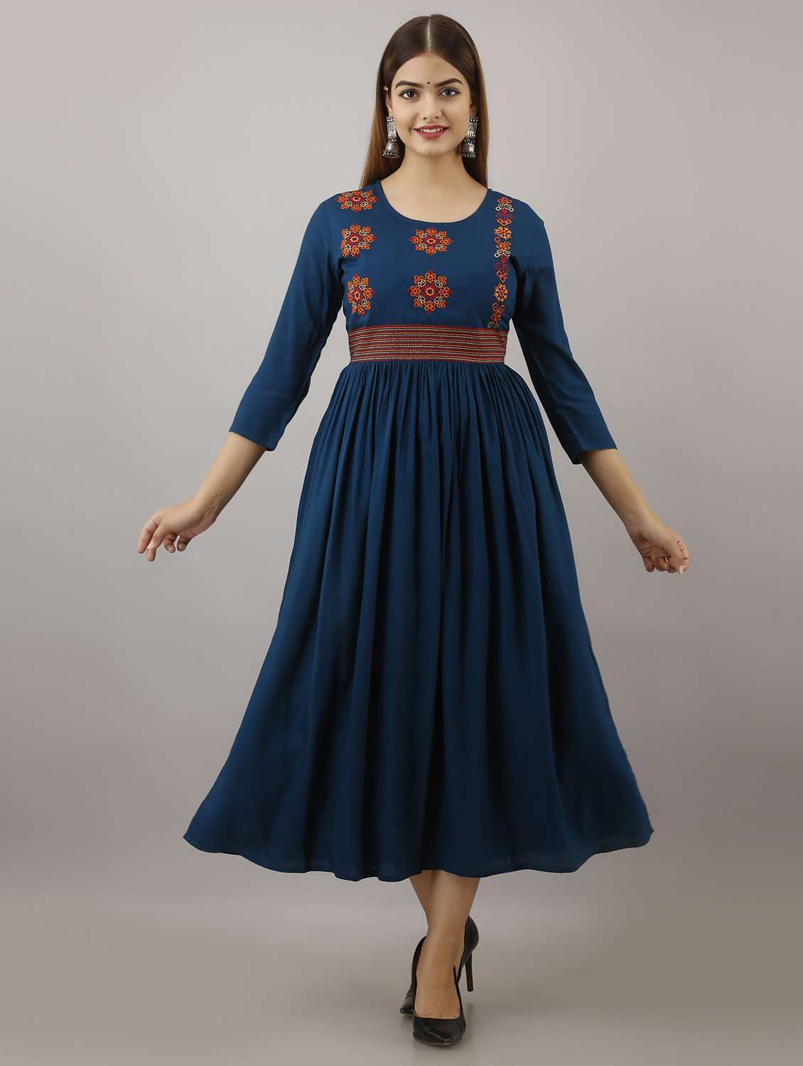 embroidered a-line ethnic dress - 20983374 - Zoom Image - 0