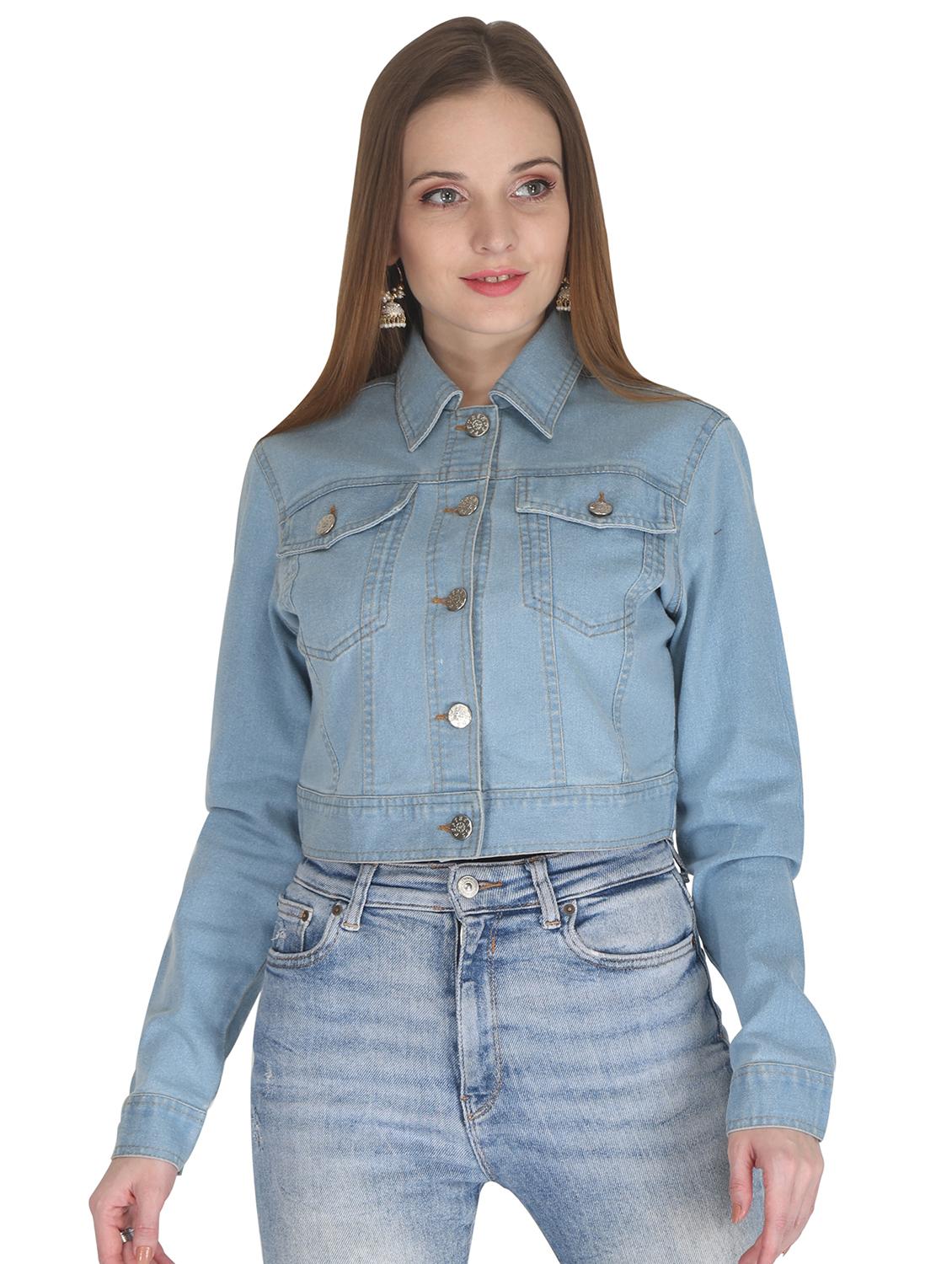 women light blue solid denim jacket