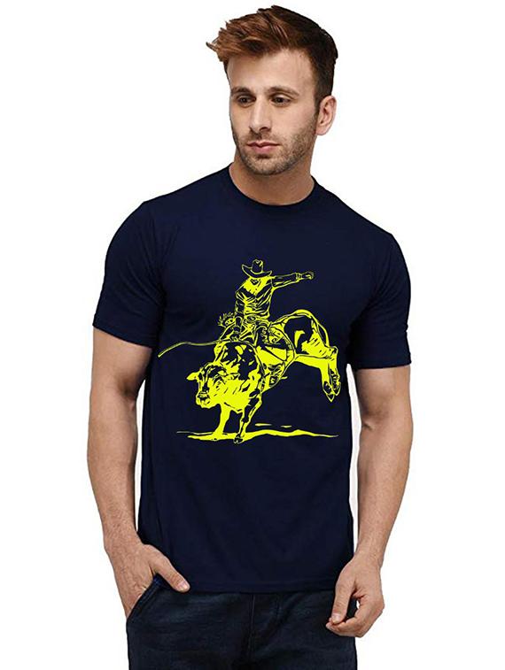 navy blue front printed casual t-shirt - 20984090 - Zoom Image - 0