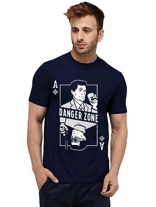 navy blue front printed casual t-shirt - 20984177 - Standard Image - 0