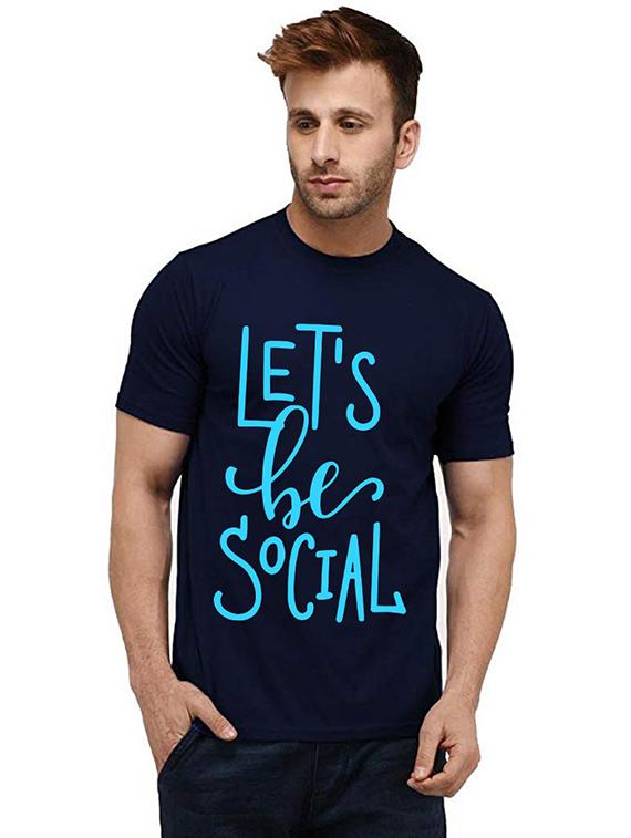 navy blue front printed casual t-shirt - 20984415 -  Zoom Image - 0