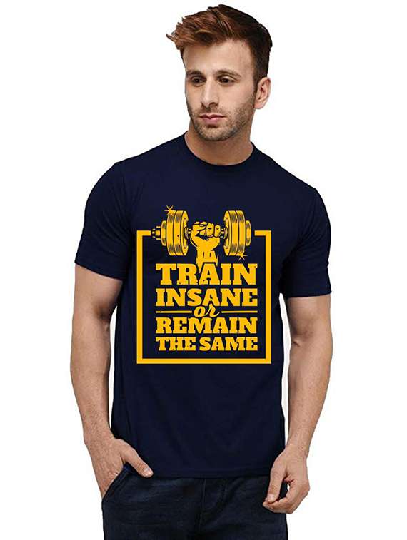 navy blue cotton front print tshirt - 20984928 - Zoom Image - 0