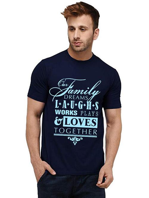 navy blue cotton front print tshirt - 20985044 - Standard Image - 0
