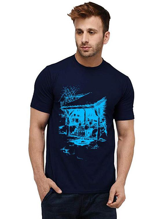 men round neck front print t-shirt - 20985519 -  Zoom Image - 0