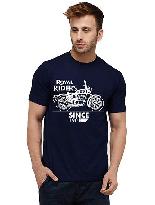 navy blue front printed casual t-shirt - 20985529 - Standard Image - 0