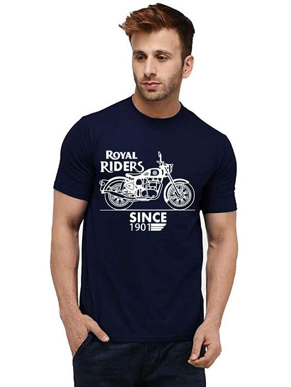 navy blue front printed casual t-shirt - 20985529 - Zoom Image - 0