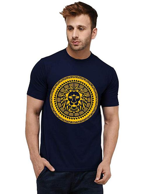 navy blue front printed casual t-shirt - 20985562 - Standard Image - 0