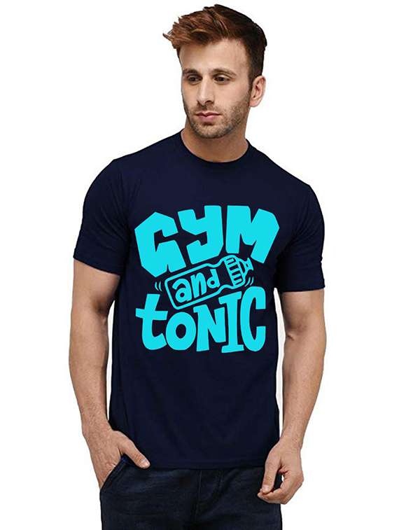 navy blue front printed casual t-shirt - 20986075 - Zoom Image - 0