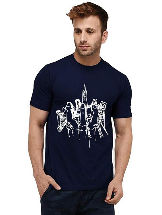 navy blue front printed casual t-shirt - 20986129 - Zoom Image - 0