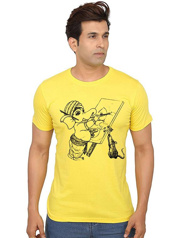 yellow front printed casual t-shirt - 20987255 - Zoom Image - 0