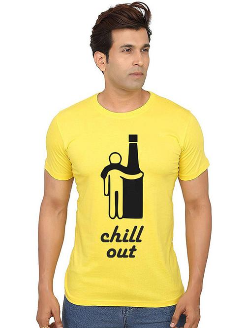 yellow front printed casual t-shirt - 20987654 - Standard Image - 0