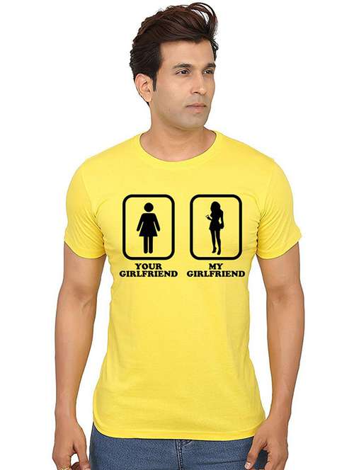 yellow front printed casual t-shirt - 20987690 - Standard Image - 0
