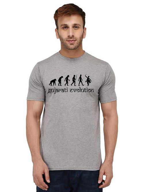 grey front printed casual t-shirt - 20987799 - Standard Image - 0