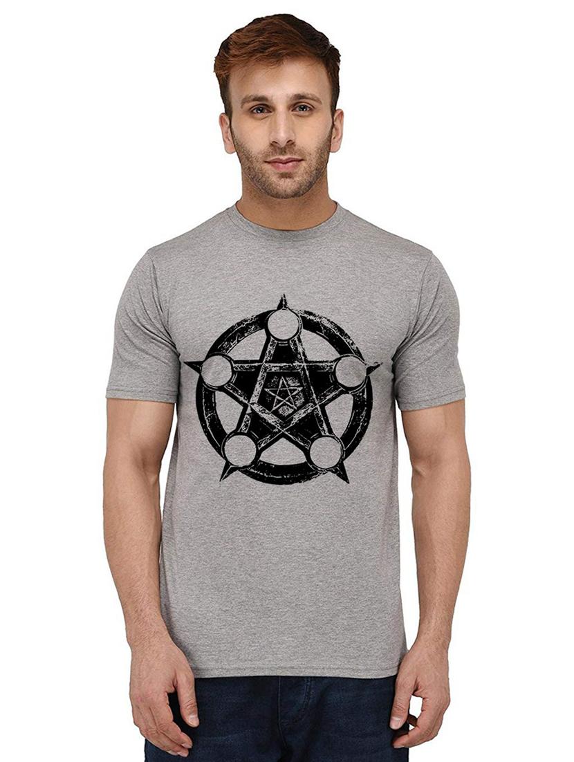 grey front printed casual t-shirt - 20988397 -  Zoom Image - 0