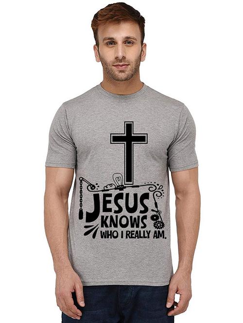 grey front printed casual t-shirt - 20988821 - Standard Image - 0