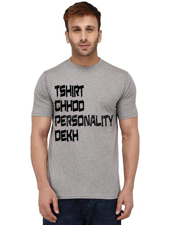 grey cotton front print tshirt - 20989161 - Zoom Image - 0