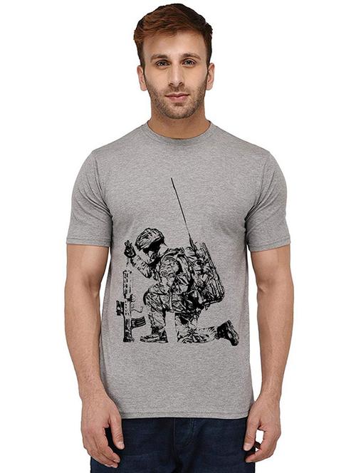 grey front printed casual t-shirt - 20989294 - Standard Image - 0