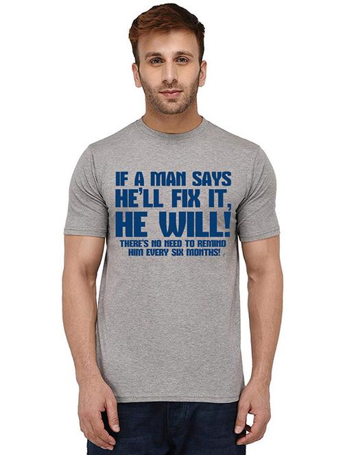 grey front printed casual t-shirt - 20989503 - Standard Image - 0