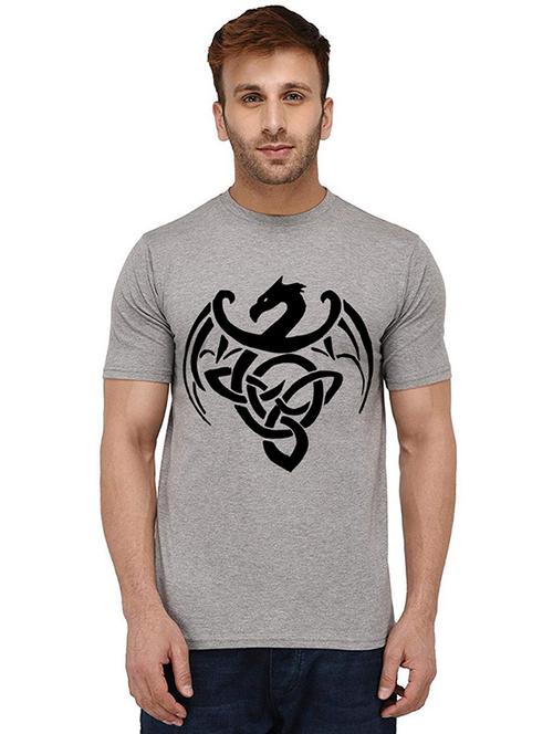 grey front printed casual t-shirt - 20989507 - Standard Image - 0
