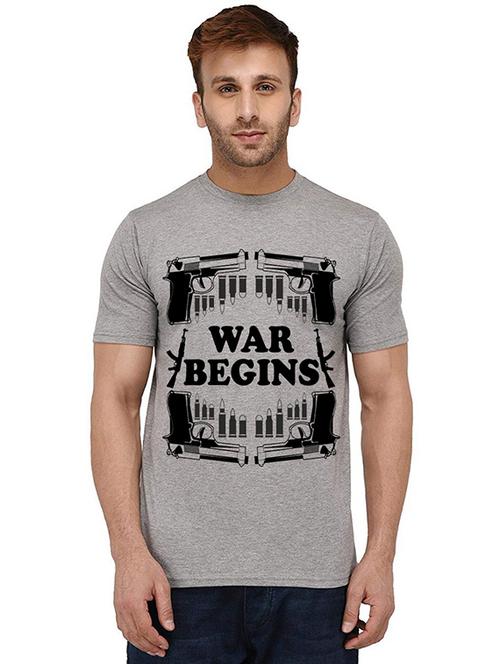 grey front printed casual t-shirt - 20989574 - Standard Image - 0