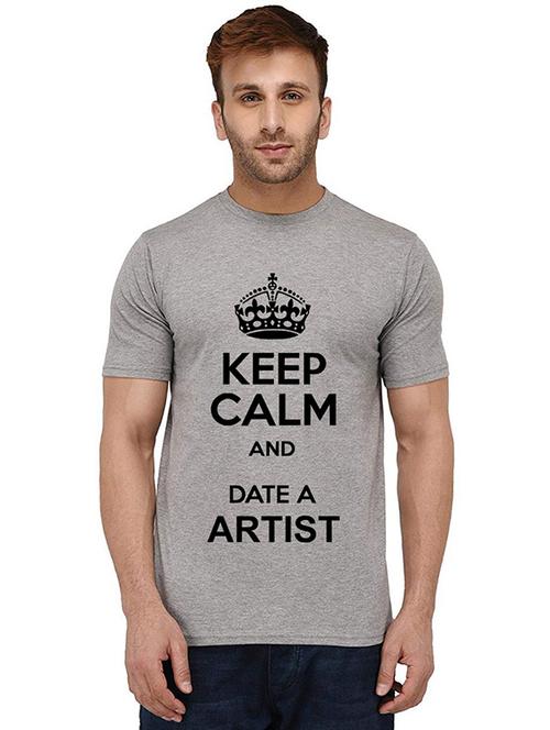 grey front printed casual t-shirt - 20989772 - Standard Image - 0