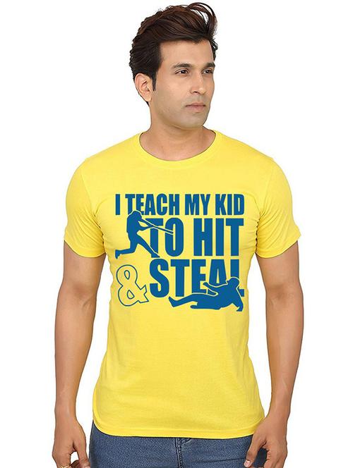 yellow front printed casual t-shirt - 20991497 - Standard Image - 0