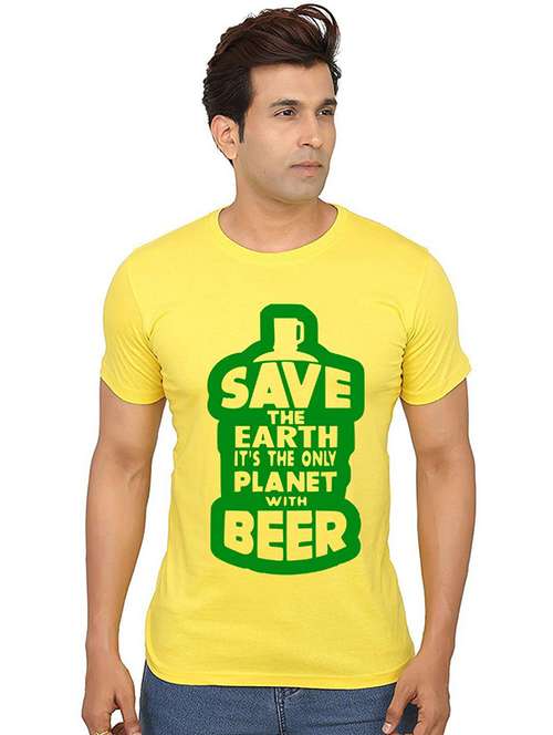 yellow front printed casual t-shirt - 20991550 - Standard Image - 0