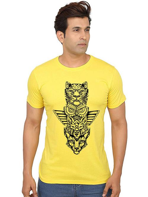 yellow front printed casual t-shirt - 20991668 - Standard Image - 0