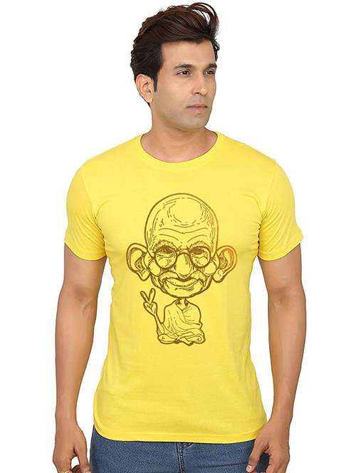 yellow front printed casual t-shirt - 20993253 - Standard Image - 0