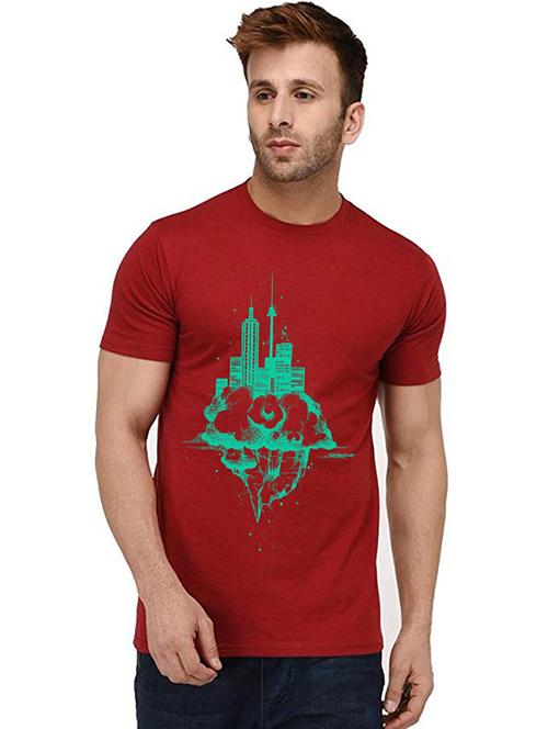 red front printed casual t-shirt - 20995488 - Standard Image - 0