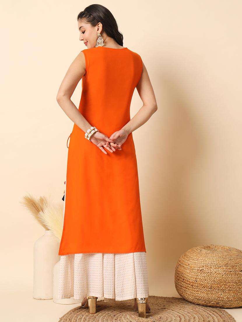 women solid sleveless straight kurta - 20996152 -  Standard Image - 3
