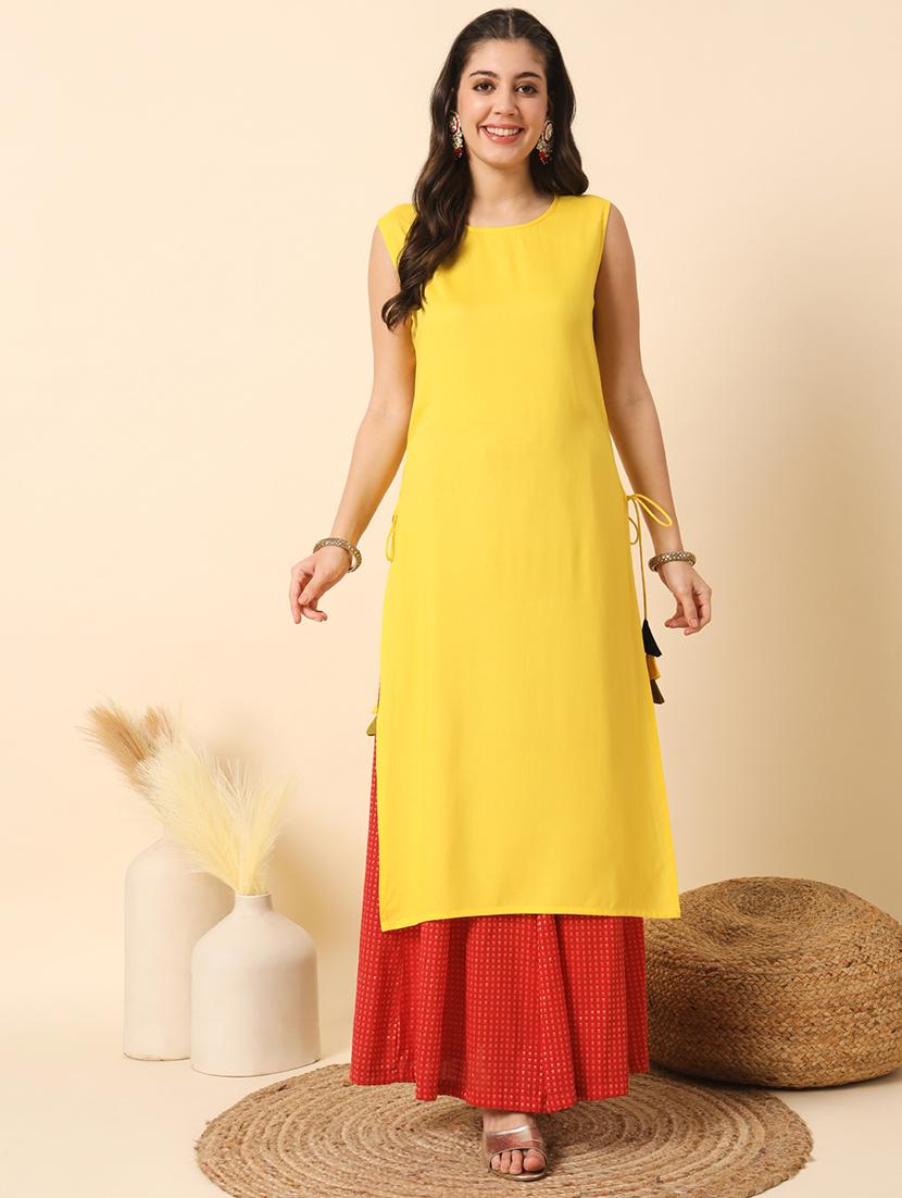 women solid sleveless straight kurta - 20996158 -  Zoom Image - 0