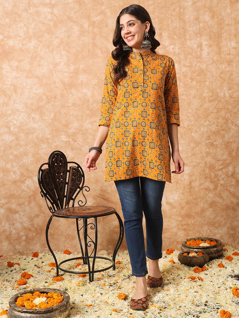 women mustard printed regular tunic - 20996208 - Standard Image - 3
