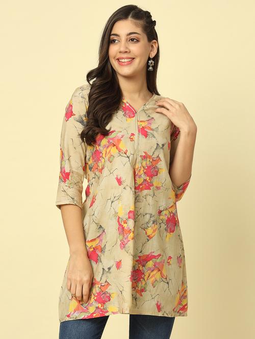 women beige abstract printed regular tunic - 20996210 - Standard Image - 0