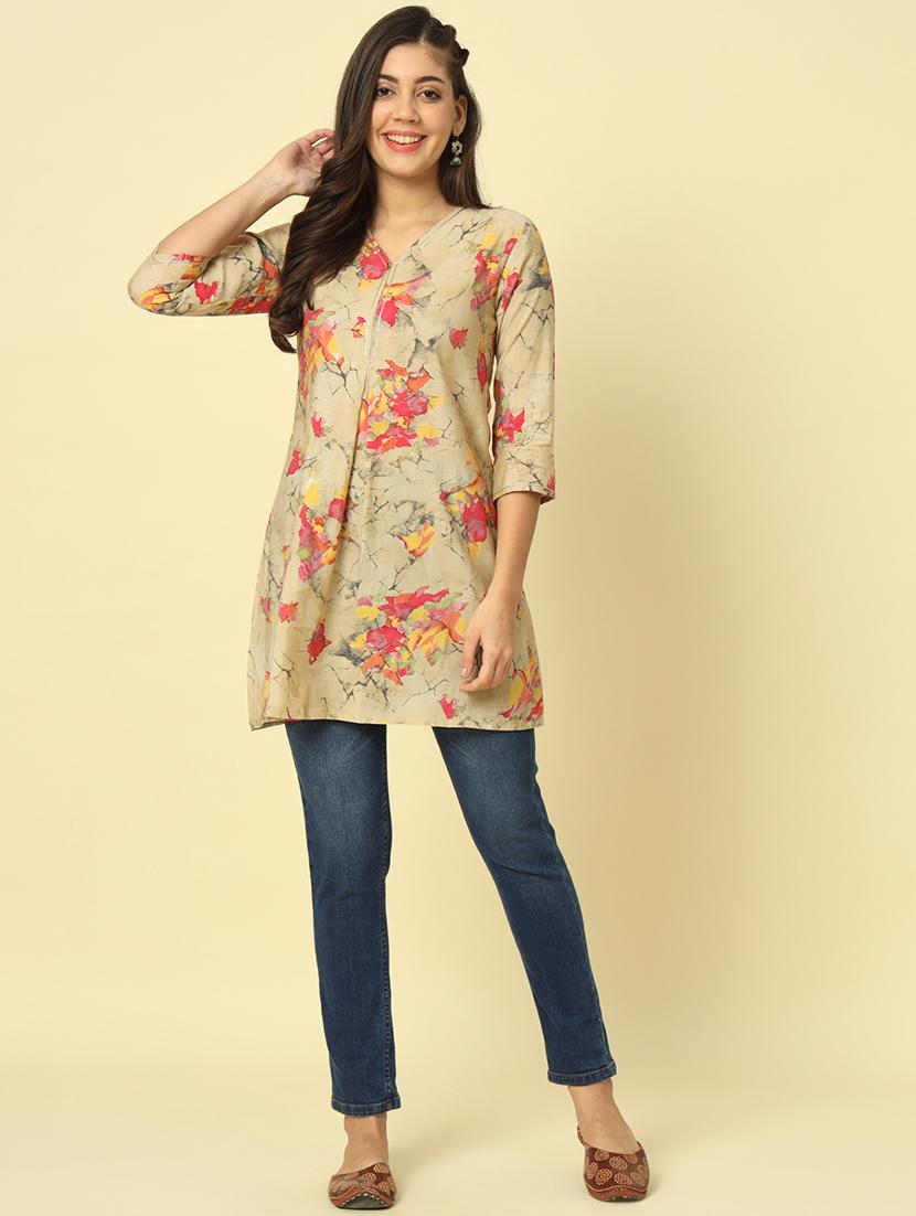 women beige abstract printed regular tunic - 20996210 - Standard Image - 3