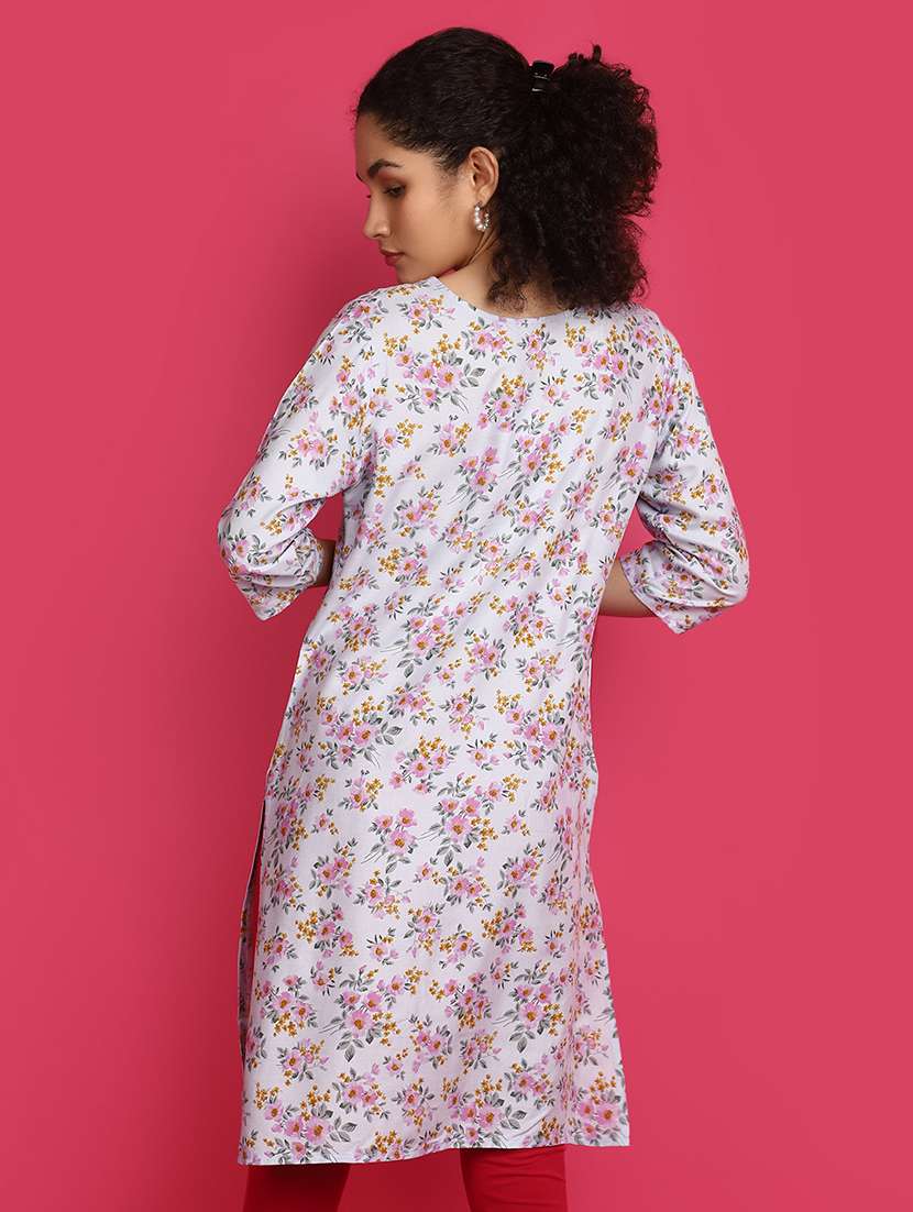 women white round neck straight kurti - 20998242 -  Standard Image - 3