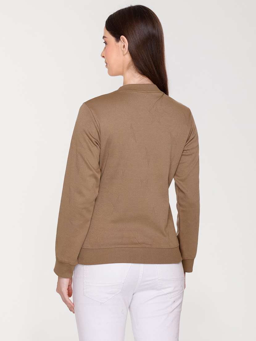 solid brown round neck casual sweatshirt - 20998301 -  Standard Image - 3