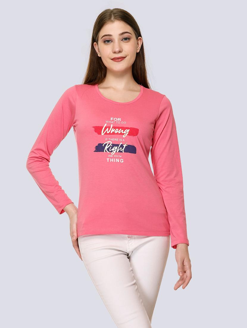 pink cotton blend chest print t-shirt - 20998331 -  Zoom Image - 0
