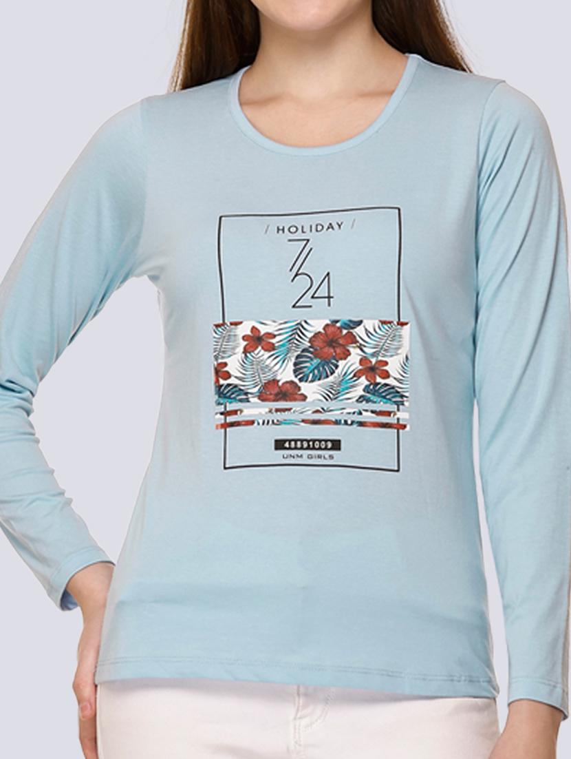 light blue cotton blend chest print t-shirt - 20998338 - Standard Image - 5