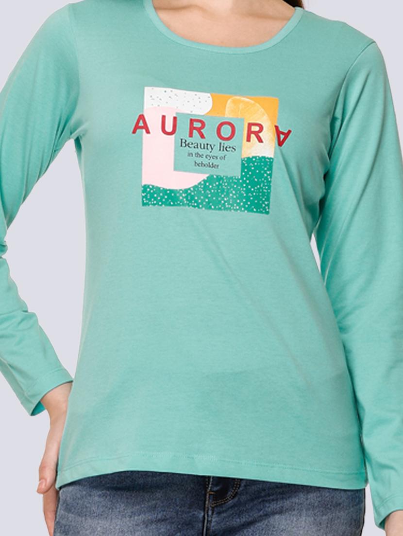 light green cotton blend chest print t-shirt - 20998339 - Standard Image - 5