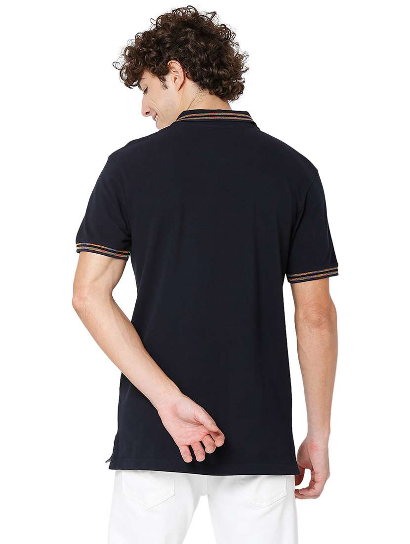 navy blue cotton plain tshirt - 20998378 -  Standard Image - 3