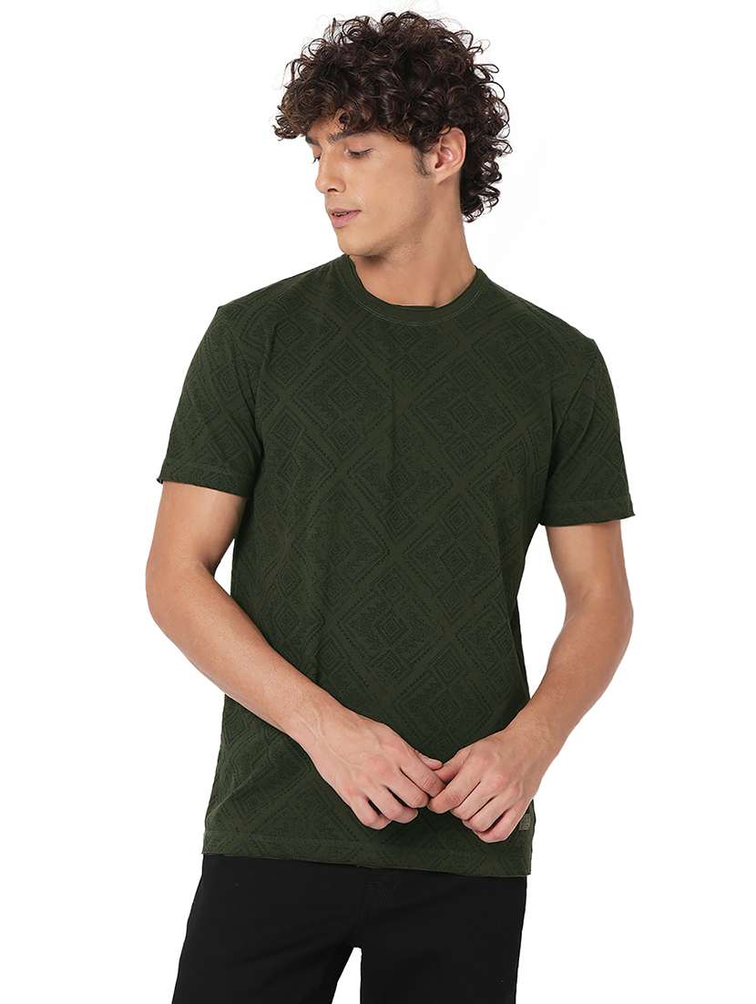 olive cotton all over print tshirt - 20998439 -  Zoom Image - 0