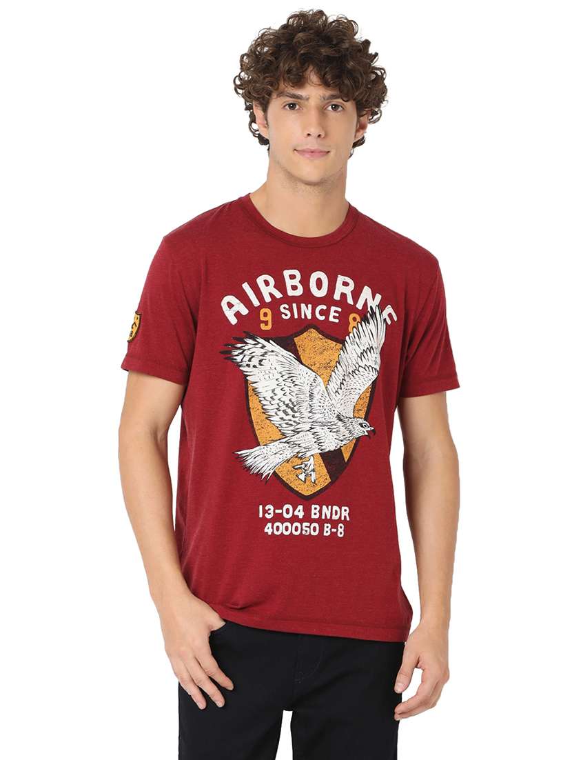 maroon cotton front print t-shirt - 20998442 - Zoom Image - 0