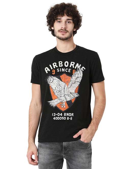 charcoal melange cotton front print t-shirt - 20998443 - Standard Image - 0