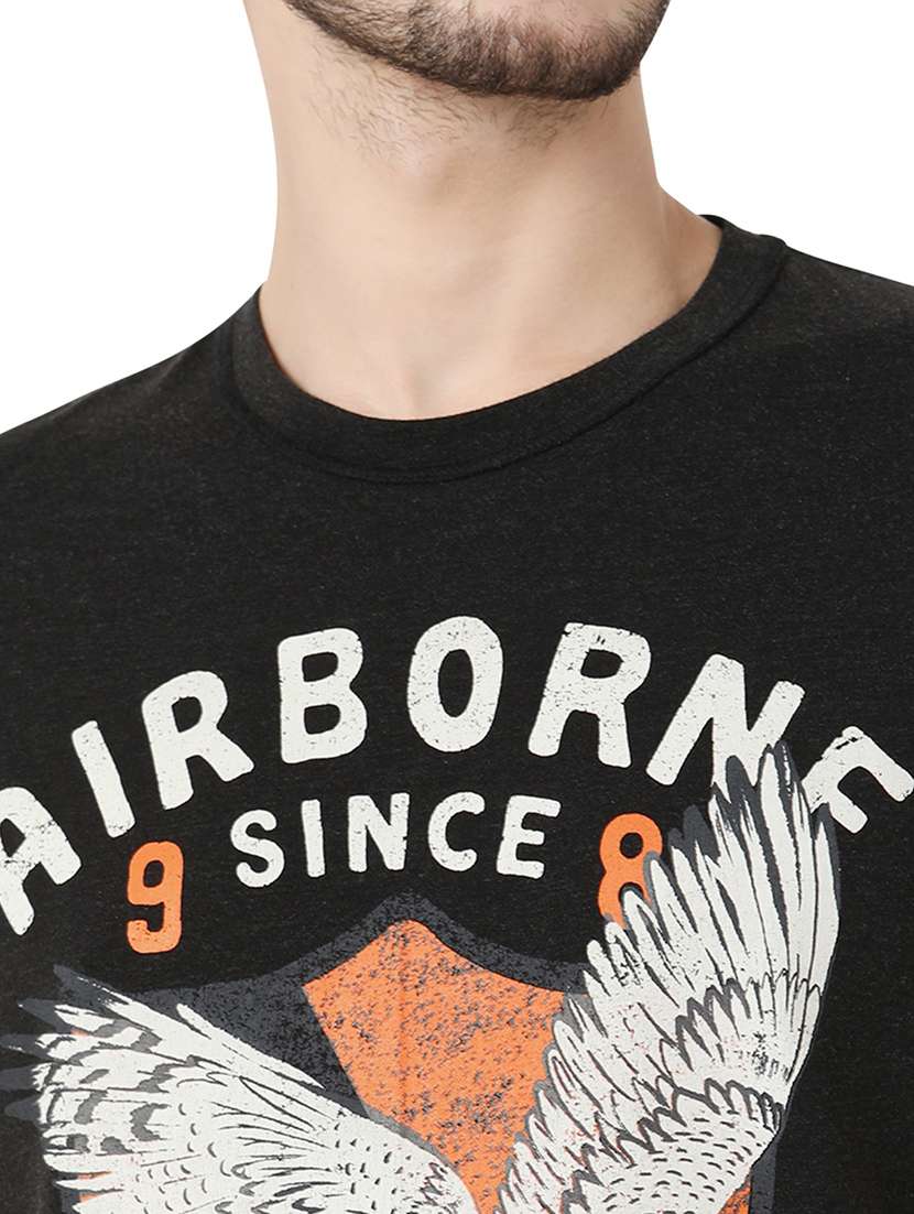 charcoal melange cotton front print t-shirt - 20998443 - Standard Image - 5